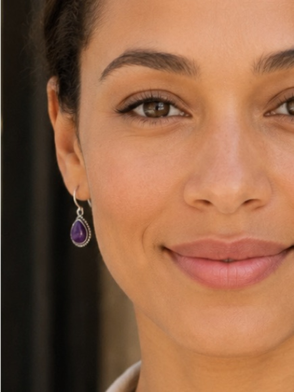 KENNETH COLE KC Purple Teardrop Dangle Earrings Silver Tone Amethyst Color